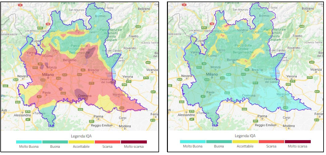 qualità dell'aria in lombardia 060320 e 250220